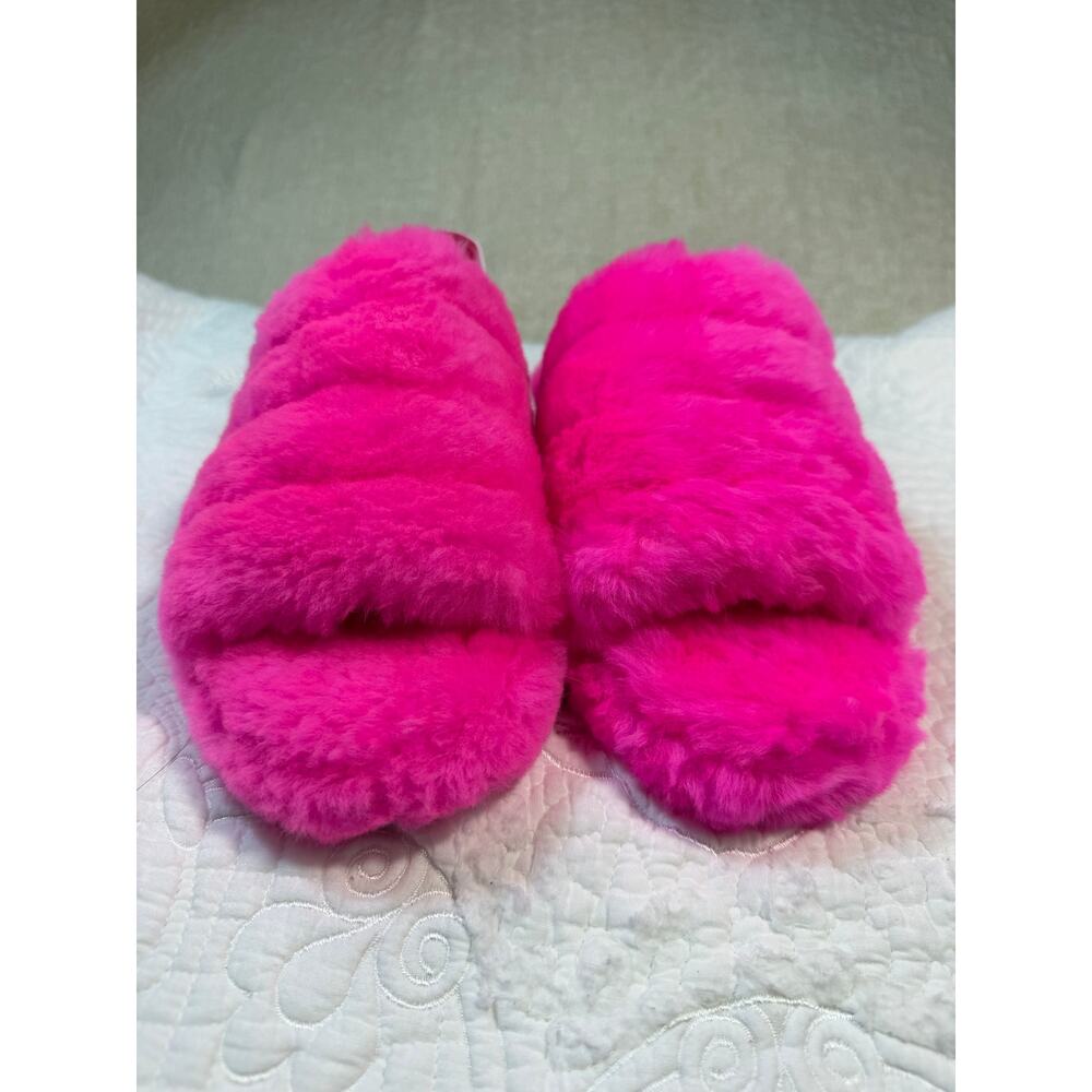 UGG Women 8 Pink NWOT Fluff Yeah Rock Shearling Slingback Slippers Sandals Shoes - Picture 11 of 11